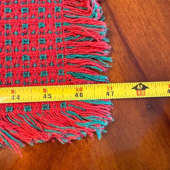 Vintage Original Homespun Weavers Christmas Table Runner Red Fringe 47" X 16" - Picture 8 of 9
